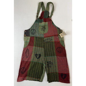 Offical Grateful Dead Patchork Overall Bib Shorts Women's M Hippie Boho Festival